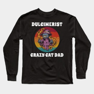 Dulcimerist Crazy Cat Dad Groovy Halloween Party Retro Vintage Long Sleeve T-Shirt